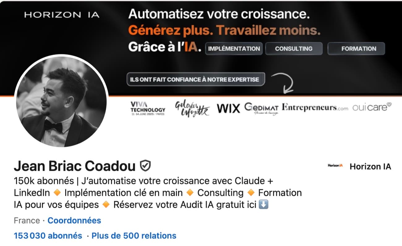 Profil LinkedIn de Jean Briac Coadou, plus de 153 000 abonnés